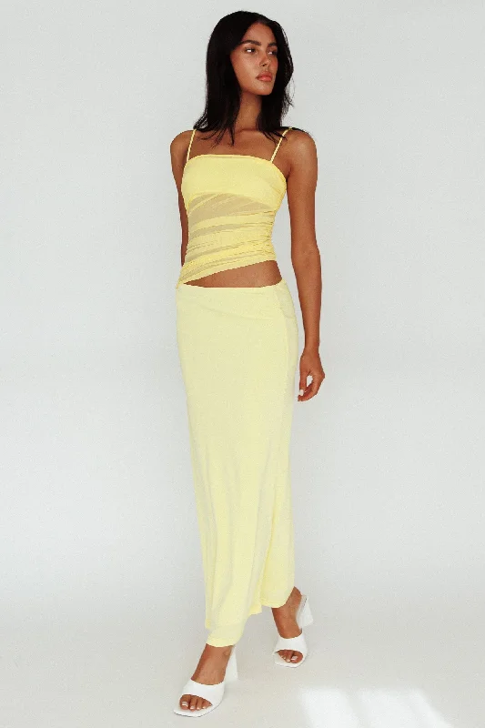 Lorely Ruched Bodice Midi Dress Yellow