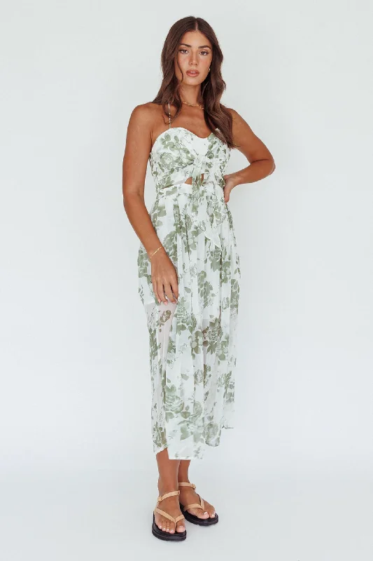 Los Feliz Tied Bust Halterneck Midi Dress Floral Green