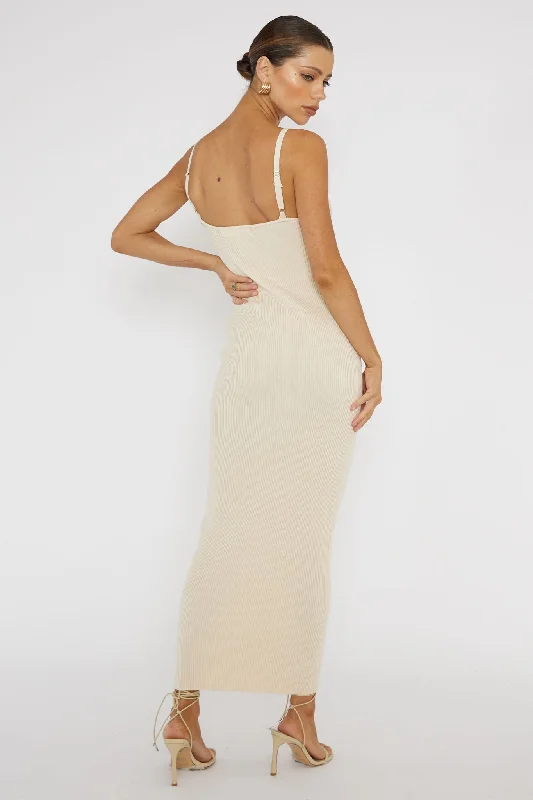 Lover's High Twist Bust Knit Midi Dress Cream