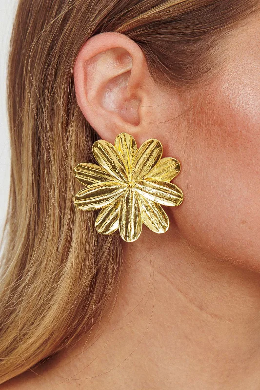 Lucid Drop Flower Earrings Gold