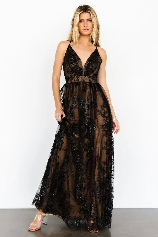 Lucienne Shimmer Maxi Gown | Black + Nude