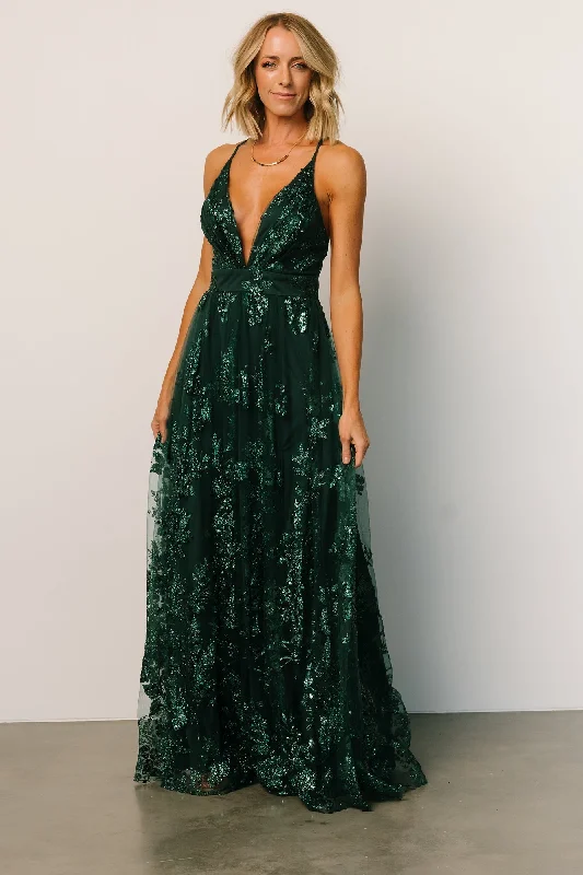 Lucienne Shimmer Maxi Gown | Emerald