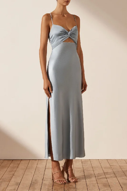 LUXE TWIST FRONT SLEEVELESS MIDI DRESS - AZURE