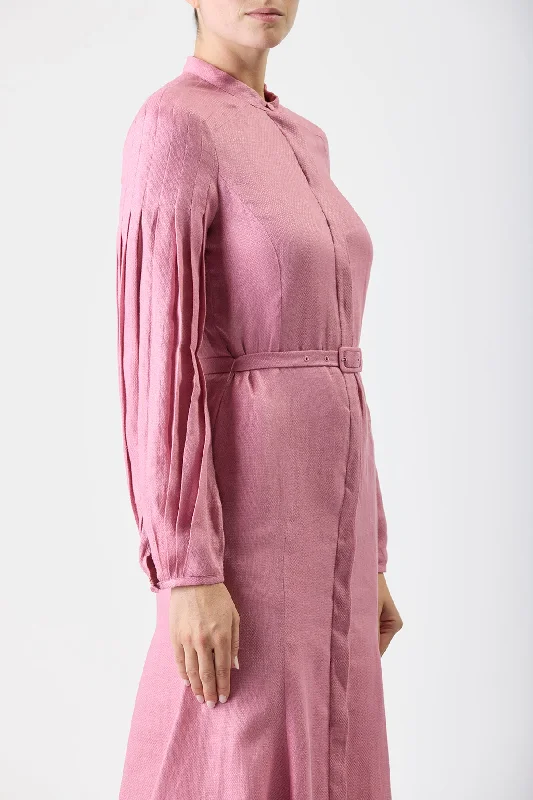 Lydia Dress with Slip in Rose Quartz Linen