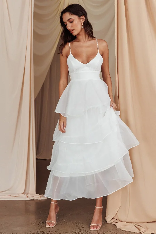 Made For You Tiered Ruffle Midi Dress White