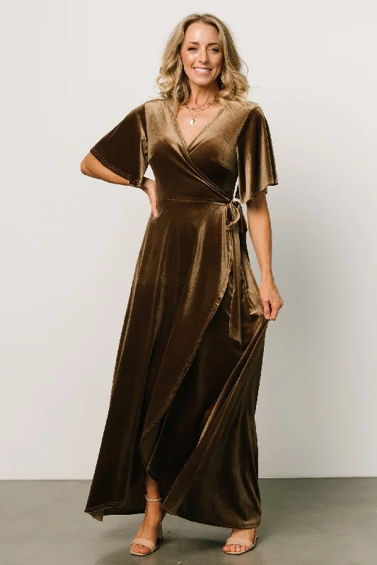 Maella Velvet Wrap Dress | Brushed Bronze