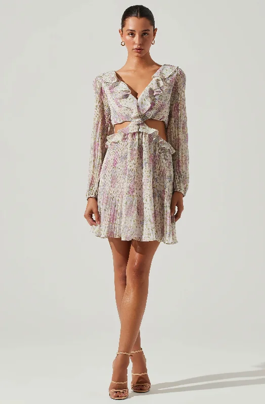 Marcy Floral Pleated Cutout Mini Dress