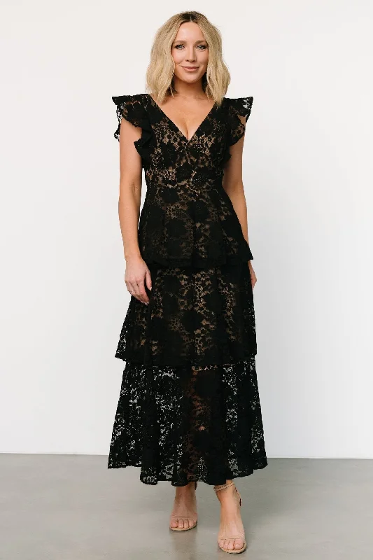 Margot Lace Tiered Maxi Dress | Black + Nude