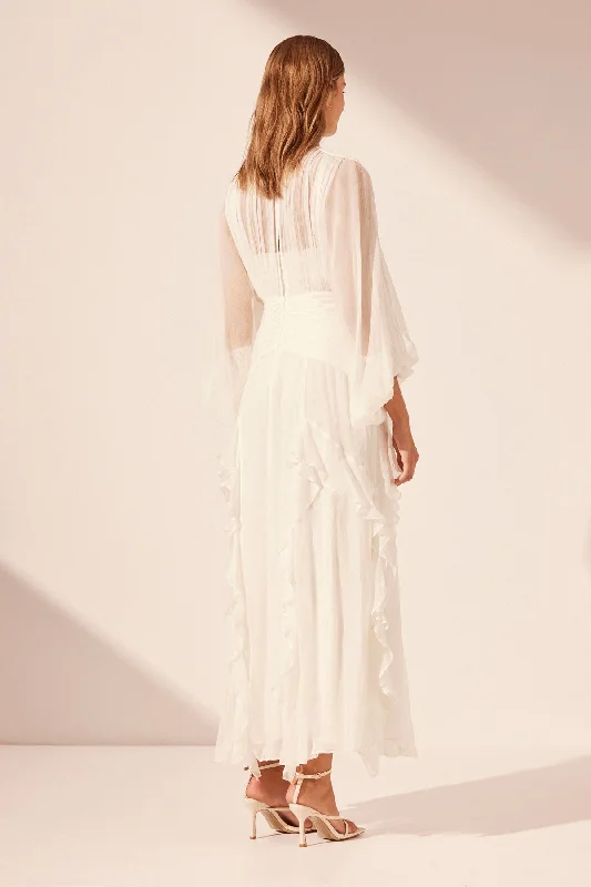 MARGOT ROUND NECK BALLOON SLEEVE MAXI DRESS - IVORY