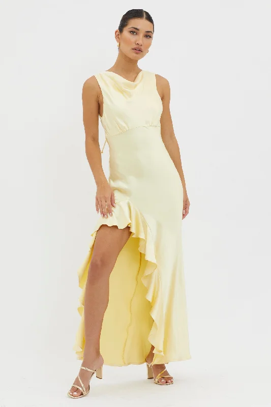 Maridon Cowl Neck Ruffle Dress Butter