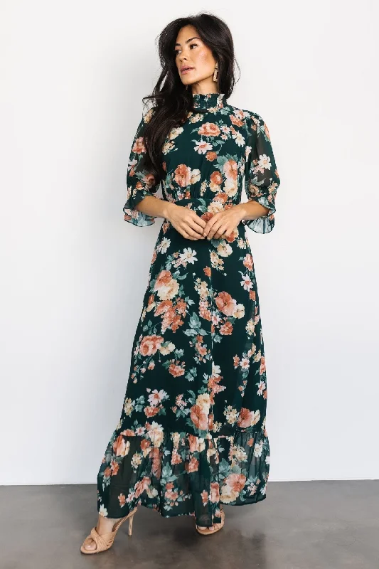 Marie Mock Neck Maxi Dress | Dark Green Floral