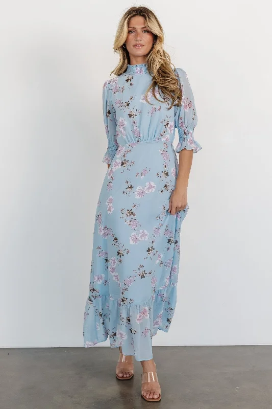 Marie Mock Neck Maxi Dress | Sky Blue Floral