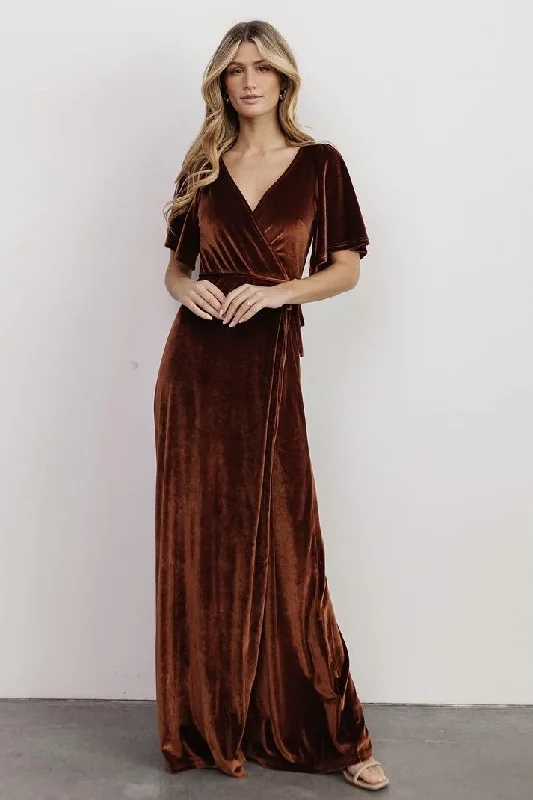 Meghan Velvet Wrap Maxi Dress | Bronze