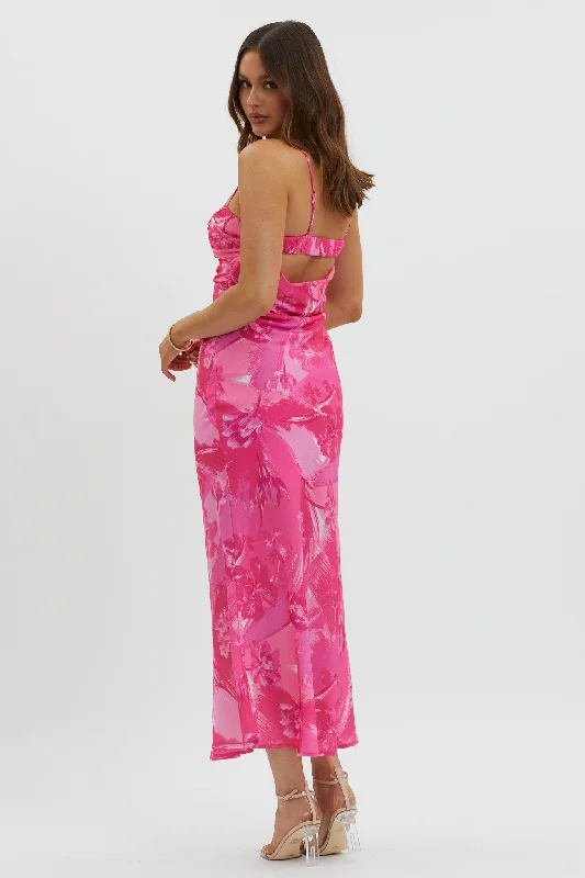 Melania Cut-Out Bodice Dress Floral Pink