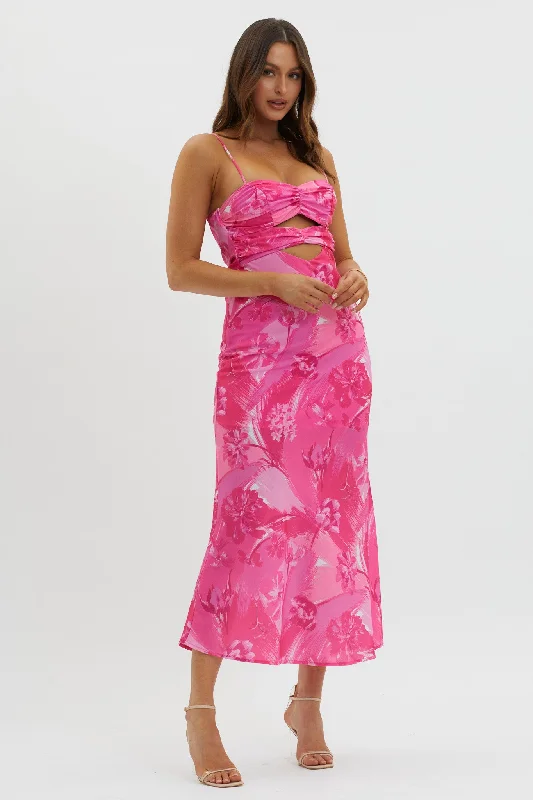 Melania Cut-Out Bodice Dress Floral Pink