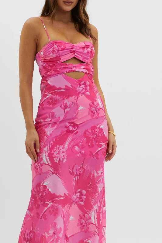 Melania Cut-Out Bodice Dress Floral Pink