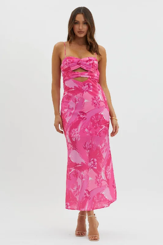 Melania Cut-Out Bodice Dress Floral Pink