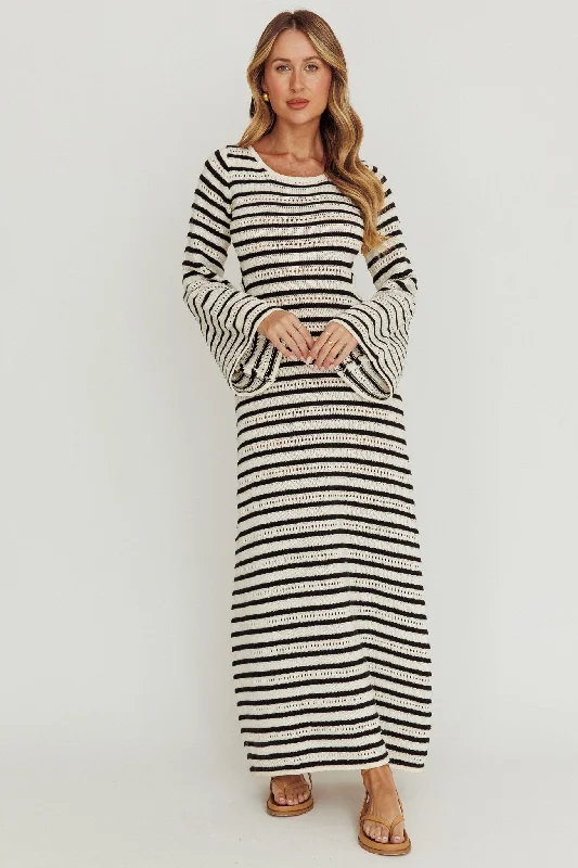 Meredith Long Sleeve Cut-Out Maxi Dress Cream Black