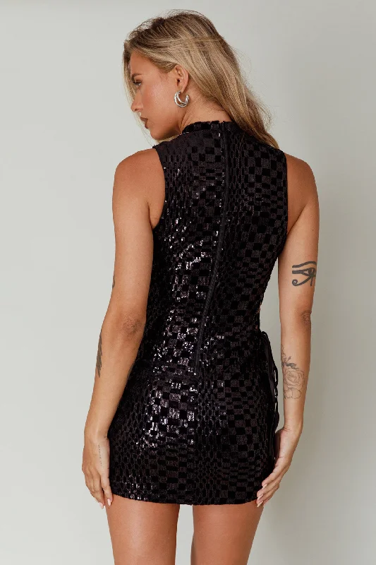 Midnight In London Lace-Up Side Mini Dress Black