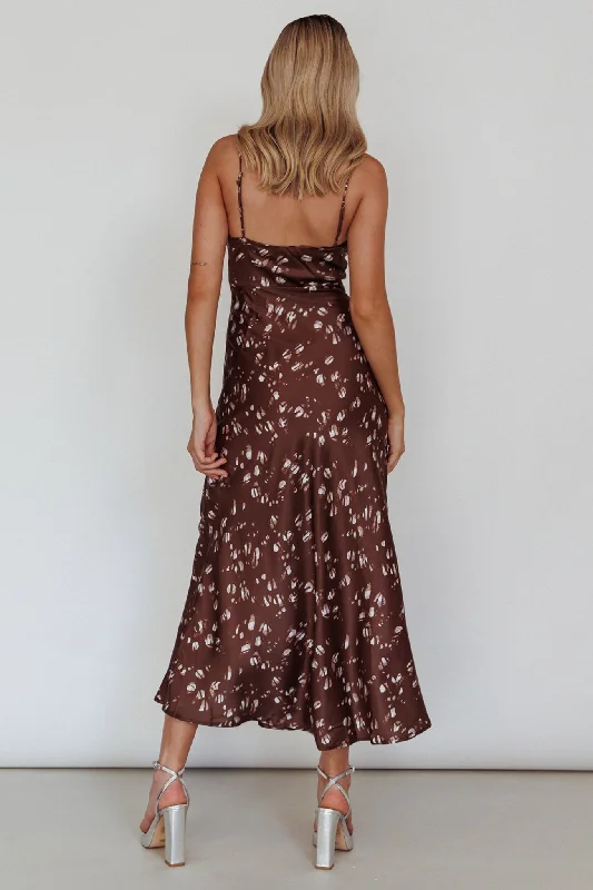 Missoula Cami Strap Padded Bust Midi Dress Printed Brown