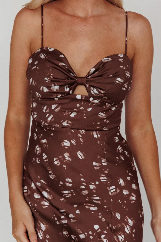 Missoula Cami Strap Padded Bust Midi Dress Printed Brown