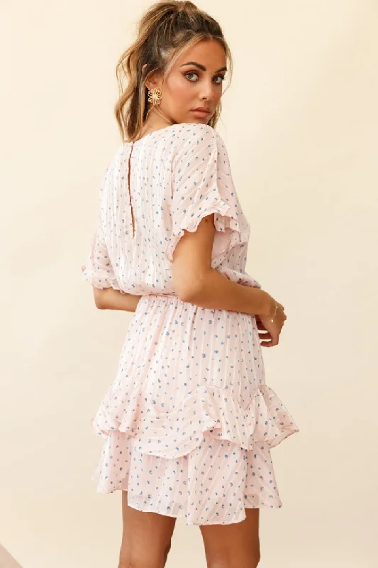 Mollina Frill Sleeve Layered Hem Dress Spot Print Blush