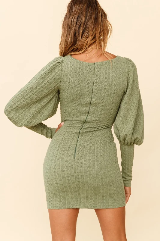 Moneymaker Lantern Sleeve Mini Dress Sage