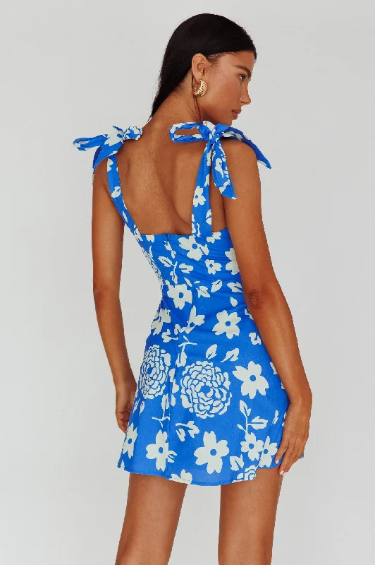 Mykonos Morning Tied Shoulder Mini Dress Floral Ocean