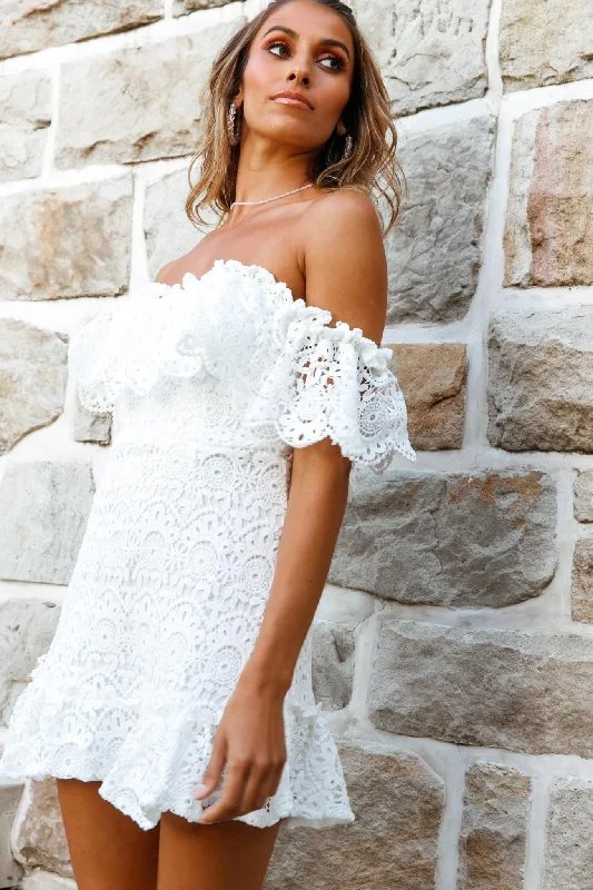 Mykonos Off-Shoulder Crochet Lace Dress White