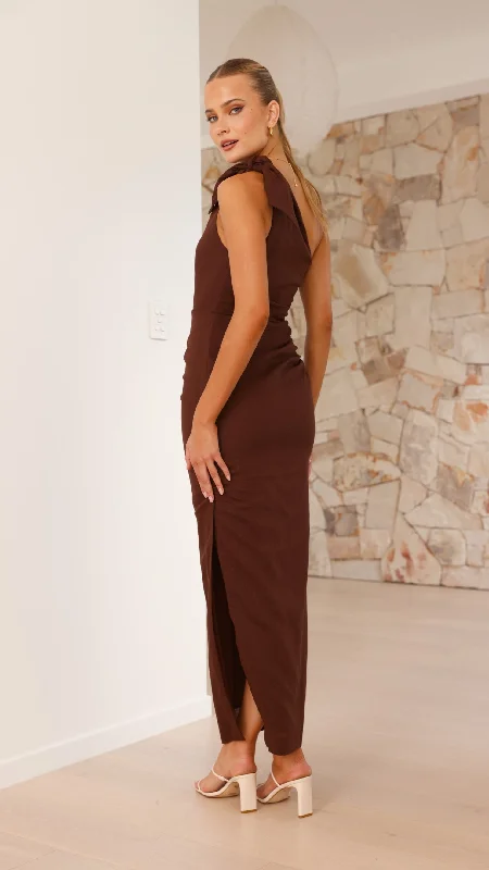 Nahilla One Shoulder Maxi Dress - Chocolate