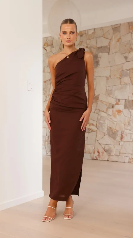 Nahilla One Shoulder Maxi Dress - Chocolate