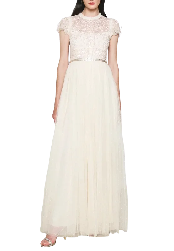 Beige Giselle Floral Embroidered Gown