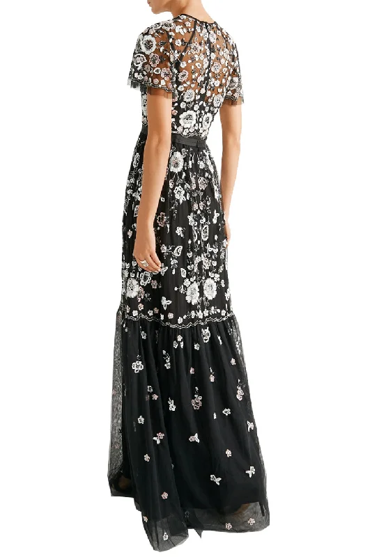 Black Petal Floral Embellished Gown (UK 8)