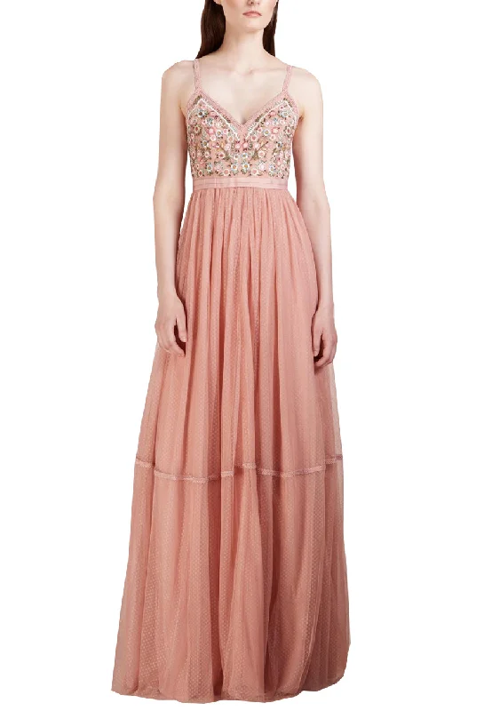 Pink Whimsical Vintage Rose Embroidered Gown