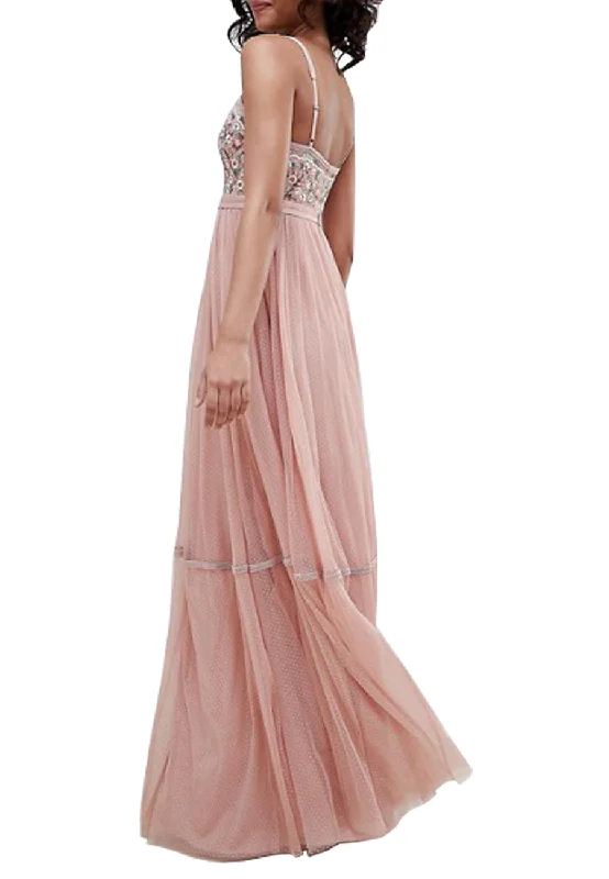 Pink Whimsical Vintage Rose Embroidered Gown