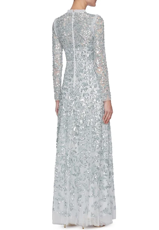 Silvery Blue Amaryllis Long Sleeves Embellished Gown (UK 8)