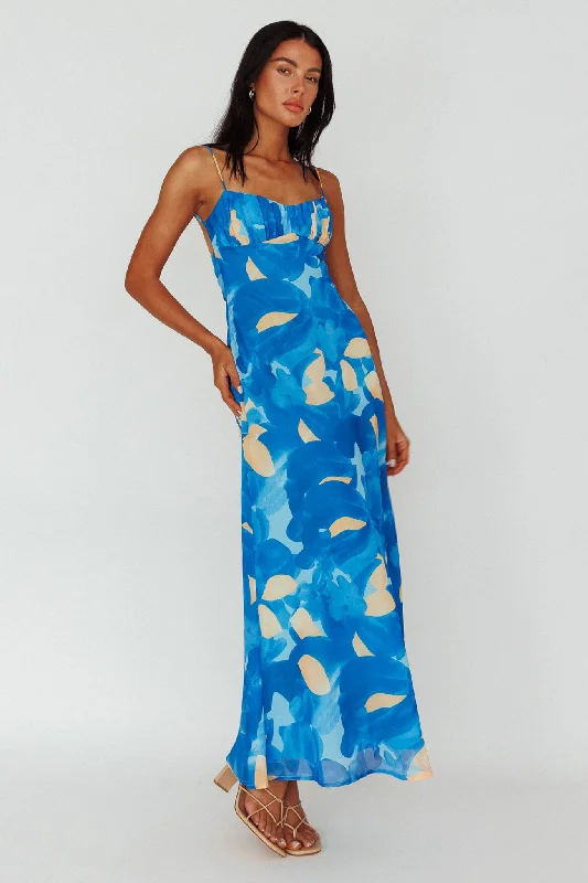 Nerida Twist Back Maxi Dress Print Blue