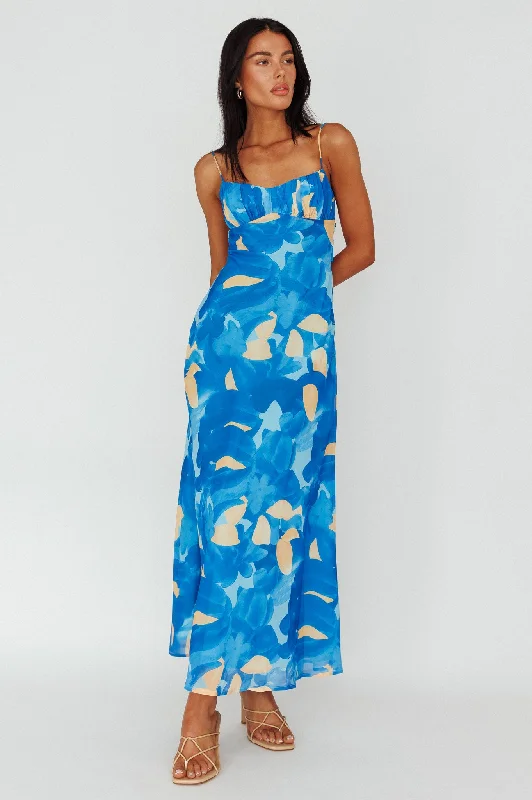 Nerida Twist Back Maxi Dress Print Blue