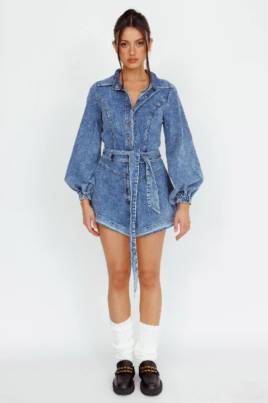 New Day Long Sleeve Button-Up Romper Denim