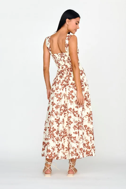 Nichola Ruched Bust Midi Dress Floral Brown