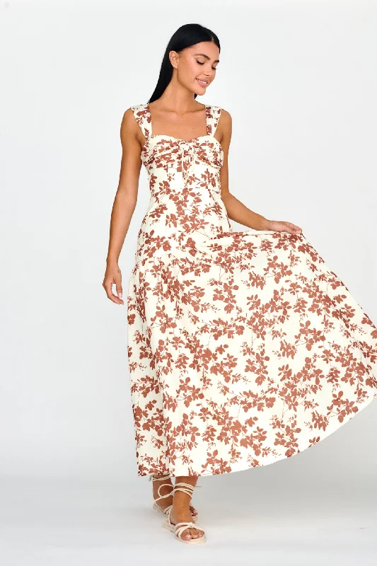 Nichola Ruched Bust Midi Dress Floral Brown