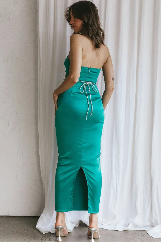 Nohemi Strapless Diamante Maxi Dress Green