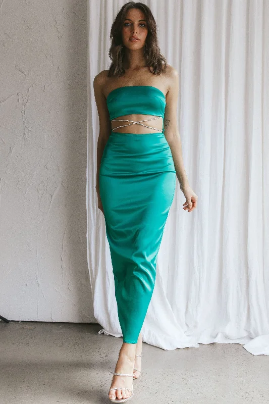 Nohemi Strapless Diamante Maxi Dress Green