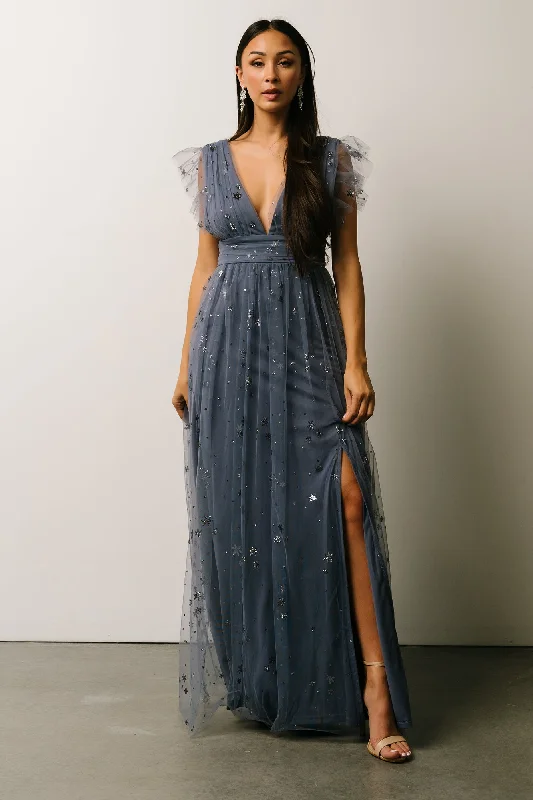 Nova Shimmer Maxi Dress | Slate Blue