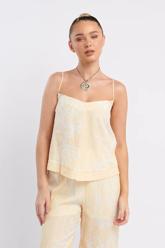 Oceania Cami Strap Top Print Yellow