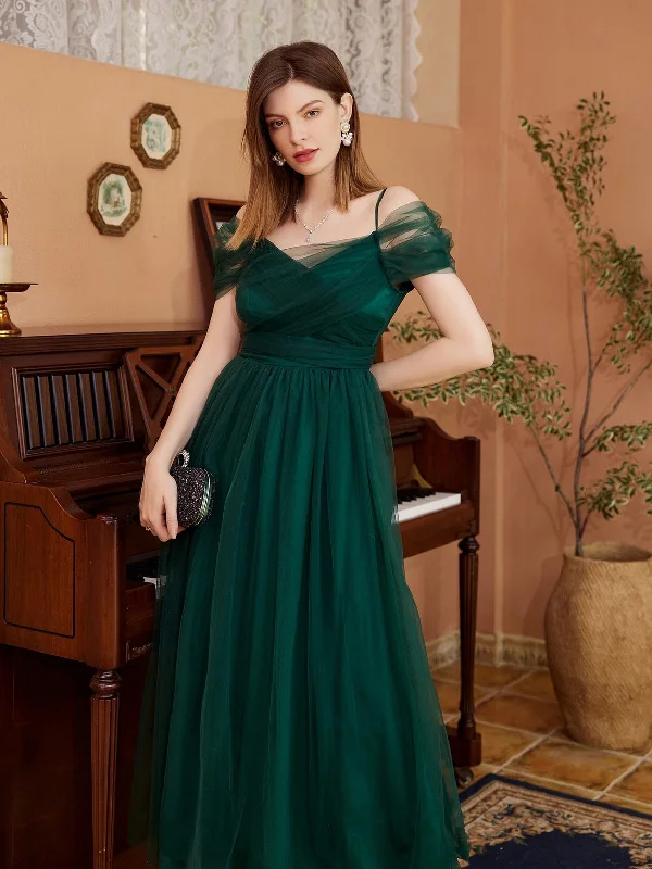 BerriesJam - Off Shoulder Mesh Lace-Up Tea-Length Pro Dress