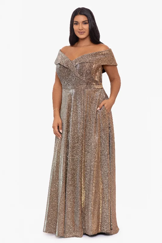 Off the Shoulder Long Glitter Dress