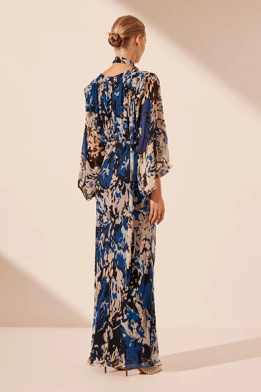 OLEA PLUNGE BALLOON SLEEVE MAXI DRESS