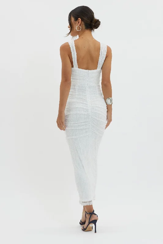 Oliana Embroidered Mesh Midi Dress White