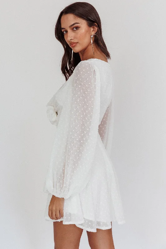 Open Heart Long Sleeve Rosette Mini Dress White